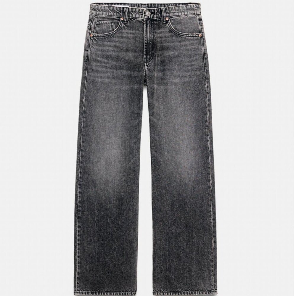 Grey Mid Rise Straight Leg Denim Jeans